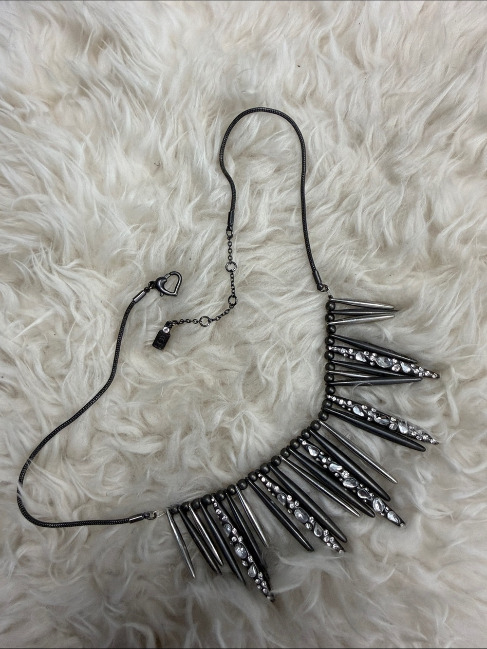 VTG Juicy Couture Spike Fringe 18-20”Necklace Gunmetal Crystal RhinestoneY2K euc